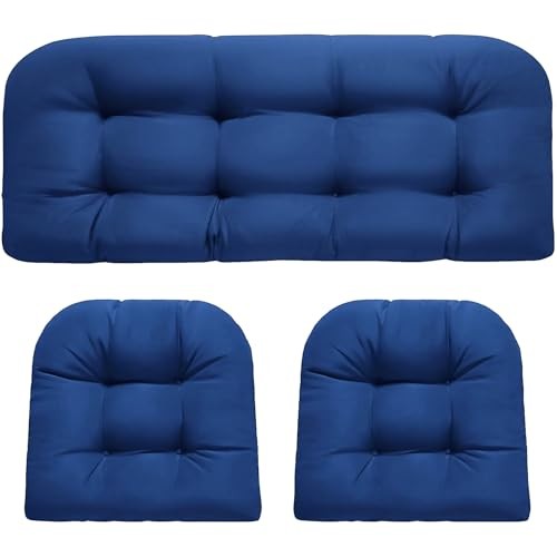 Wicker Chair Cushions 3 Piece Set, Outdoor Loveseat Wicker Cushions for Blue