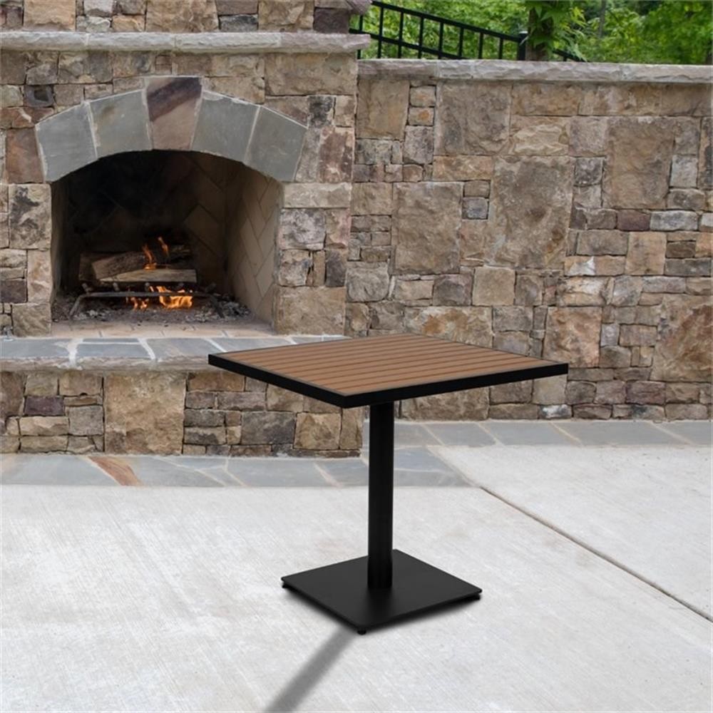 Flash Furniture 30″ Square Patio Dining Table with Poly Slats in Faux Teak