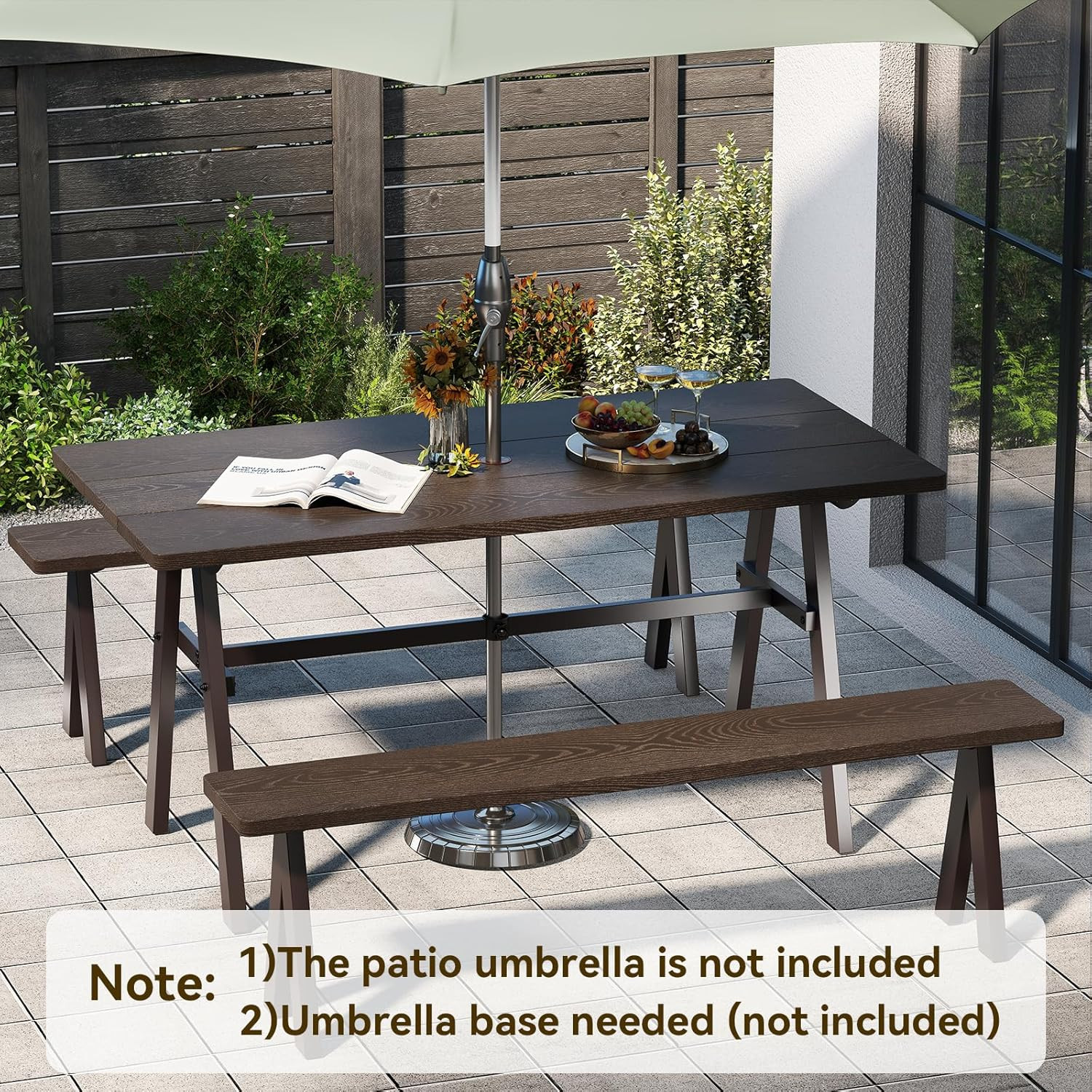 Outdoor Picnic Table Set for 6, Rustproof Patio Dining with Umbrella Hole