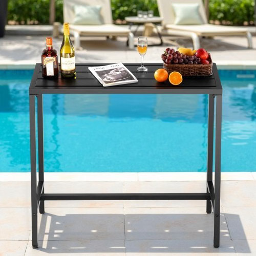 Outdoor Bar Table, 39.4 x 15 in Patio Bar Table, Waterproof Top & Sturdy Metal F