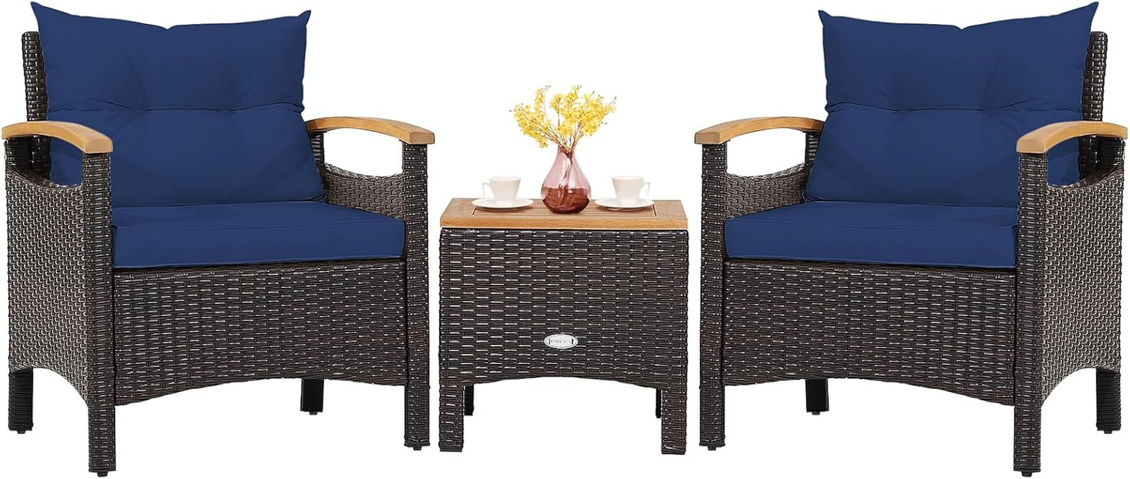 3-Piece Patio Furniture Set, Patiojoy Outdoor Rattan Sofa Set with Coffee Table,