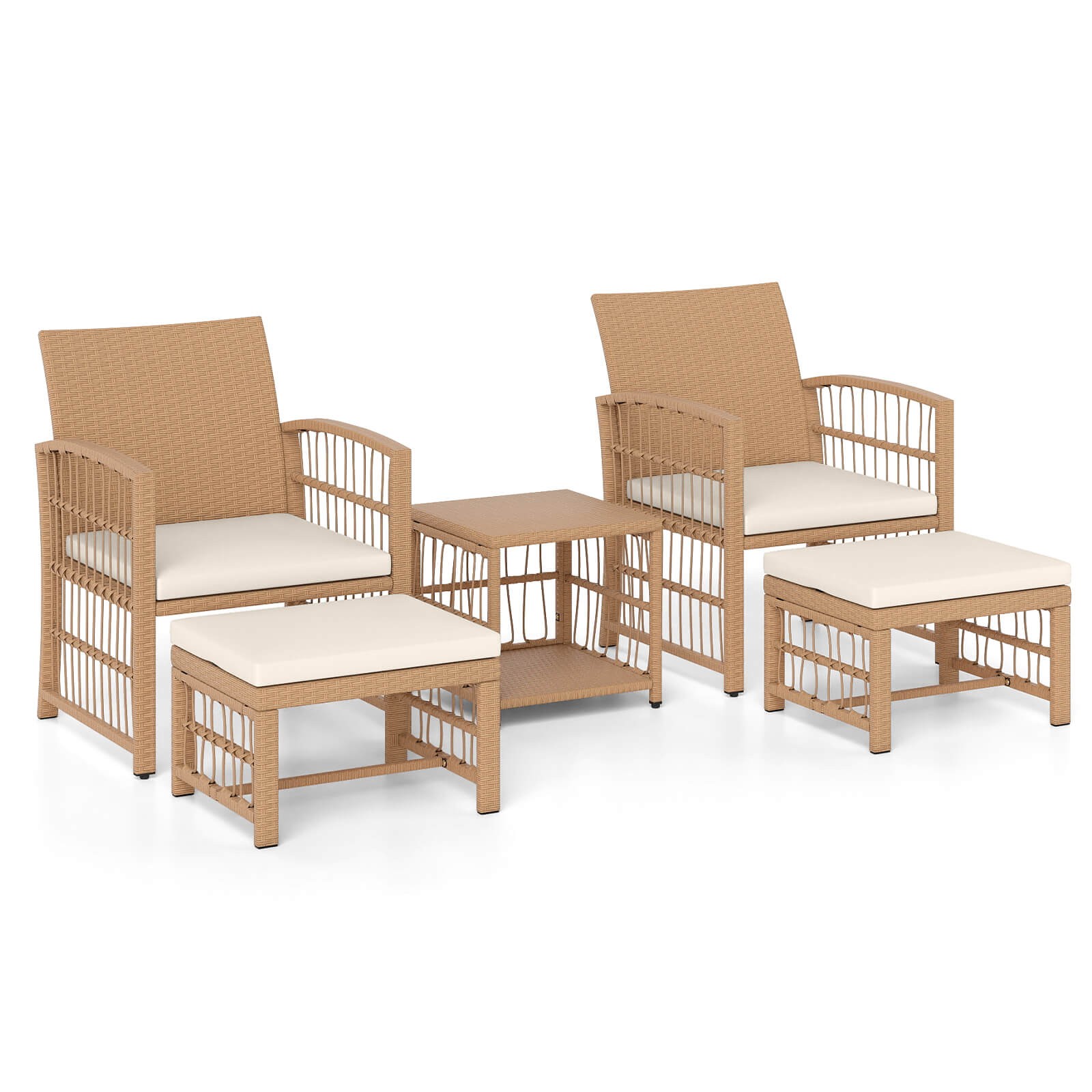 5PCS Patio Conversation Set PE Rattan Balcony Furniture Set with Cushions