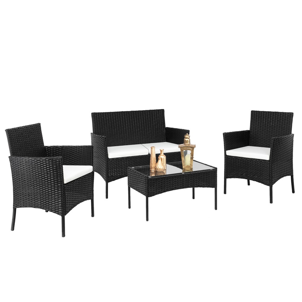 2pcs Arm Chairs 1pc Love Seat&Tempered Coffee Table Rattan Sofa Set,in stock