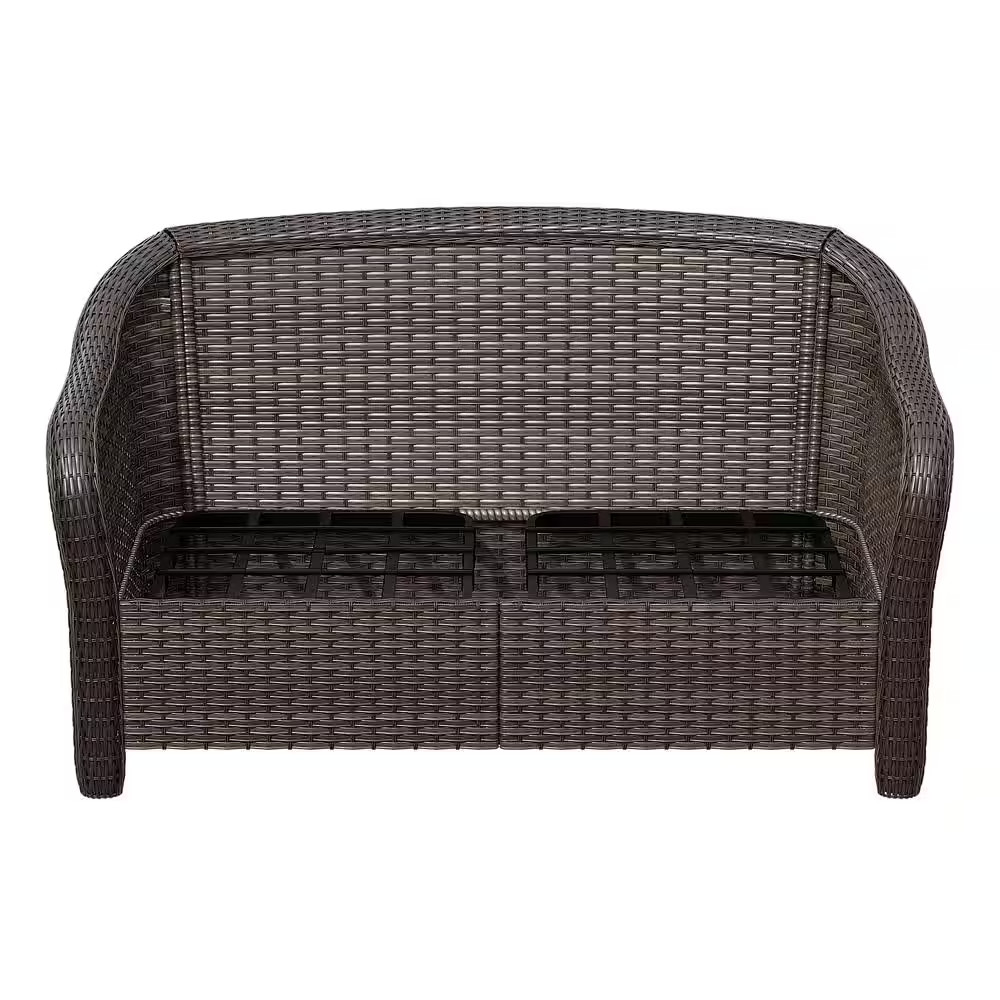 Brown Wicker Outdoor Loveseat Patio Sofa Deep Seating with Beige Cushion