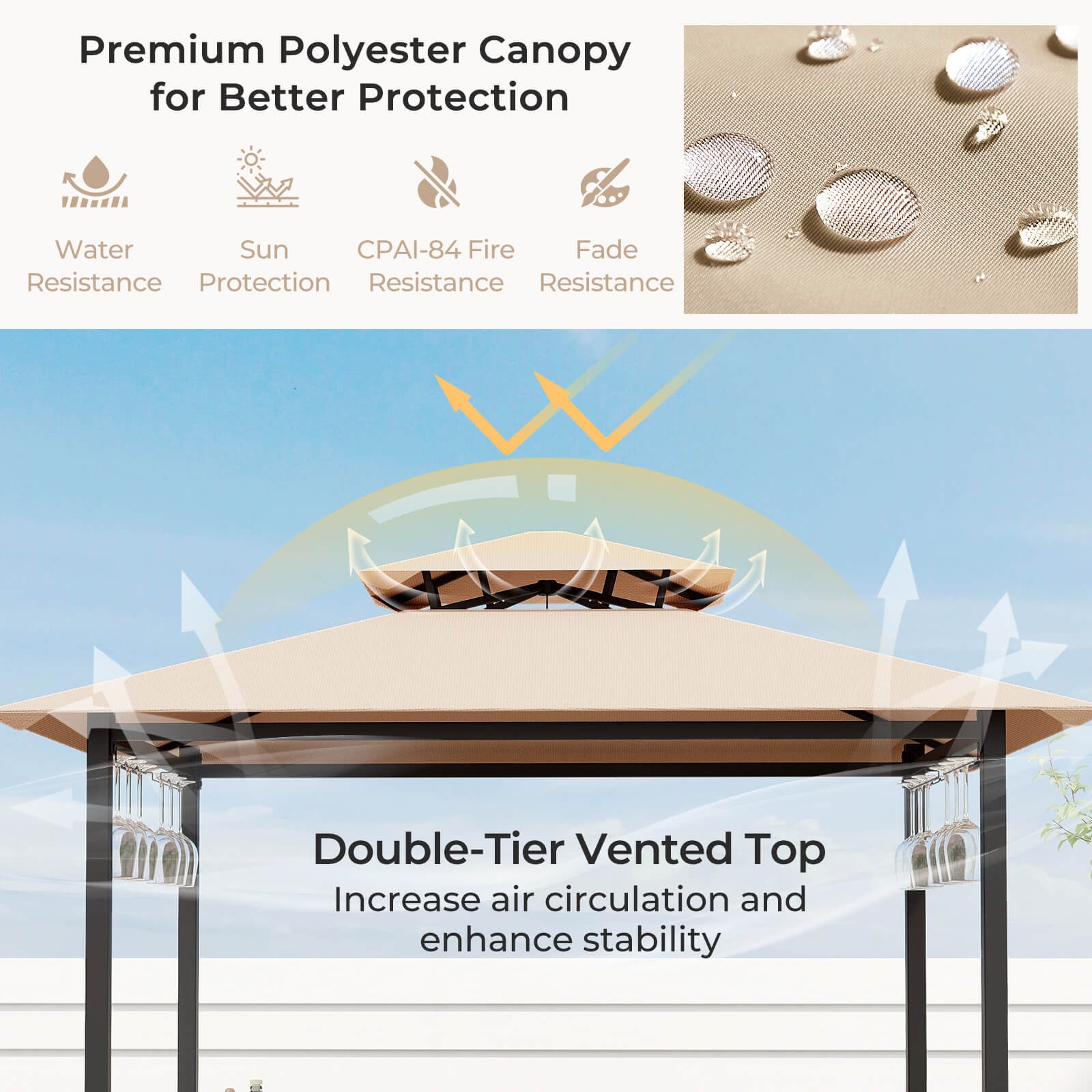 3 PCS Patio Bar Set w/ Tempered Glass Bar Table Metal Storage Shelves for Garden
