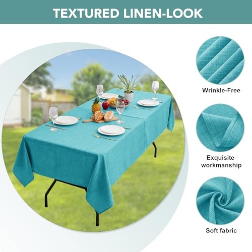 Outdoor Tablecloth with Umbrella Hole – Patio 84″ x 60″ (Rectangular) Teal