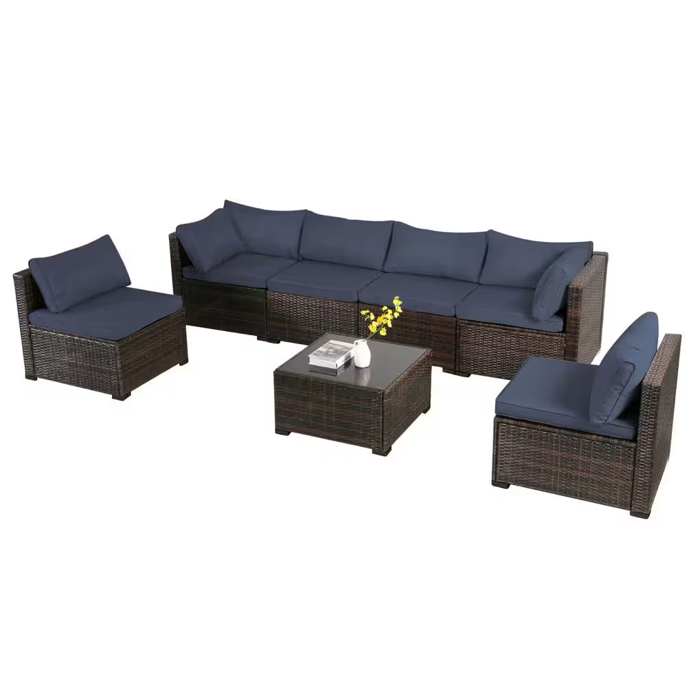 7-Piece Patio Furniture Set All-Weather Sofa Set Brown Wicker Patio Conversation