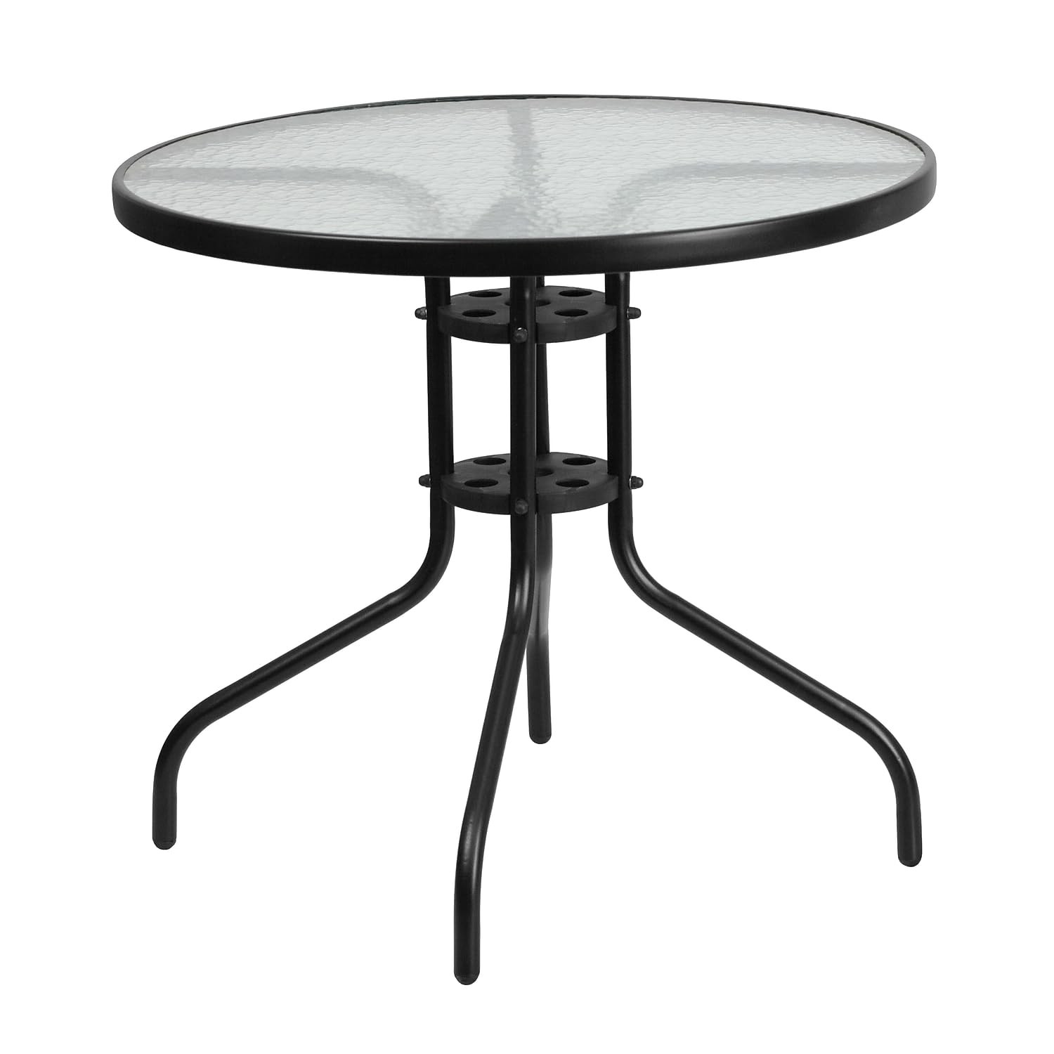 Bowery Hill 31.5″ Round Glass Top Patio Dining Table in Black