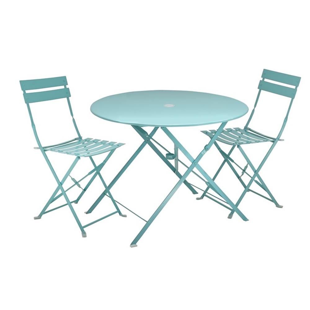 Pemberly Row 36″ Folding Metal Bistro Table with Umbrella Hole in Teal