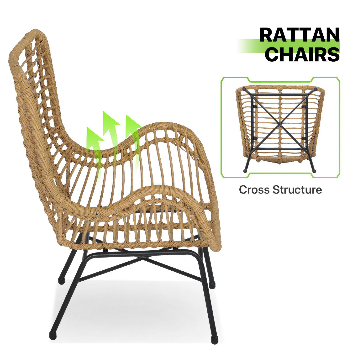 3 Pieces Patio Furniture Set PE Rattan Wicker Yard Sofa Chair Outdoor Furniture