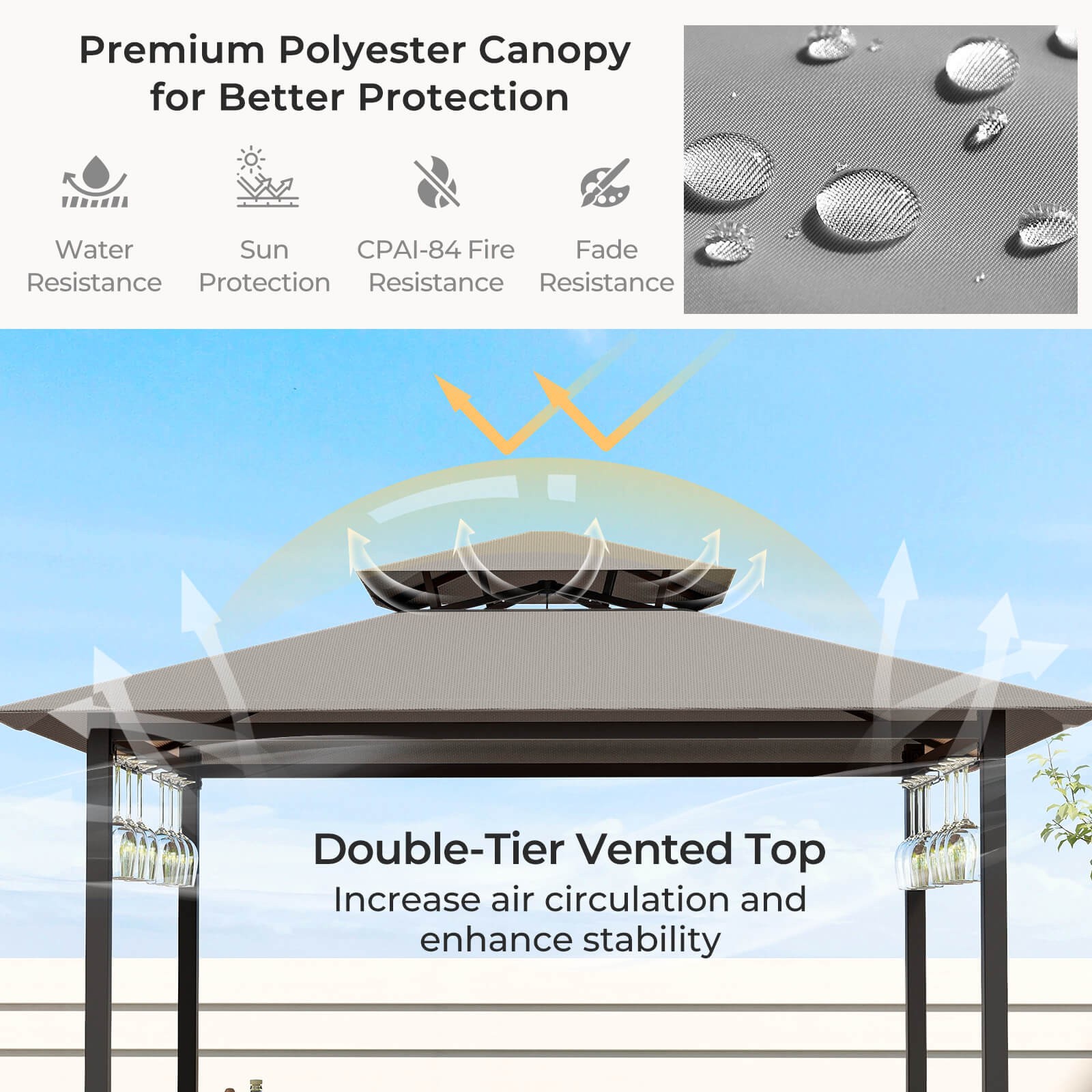 Patio 3 PCS Bar Set w/ Tempered Glass Bar Table Metal Storage Shelves for Garden
