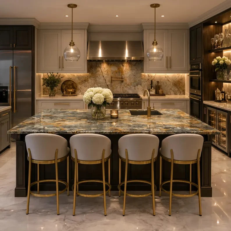 Quartzite Stone Kitchen Countertop | Natural Island Slab for Modern Kitchen