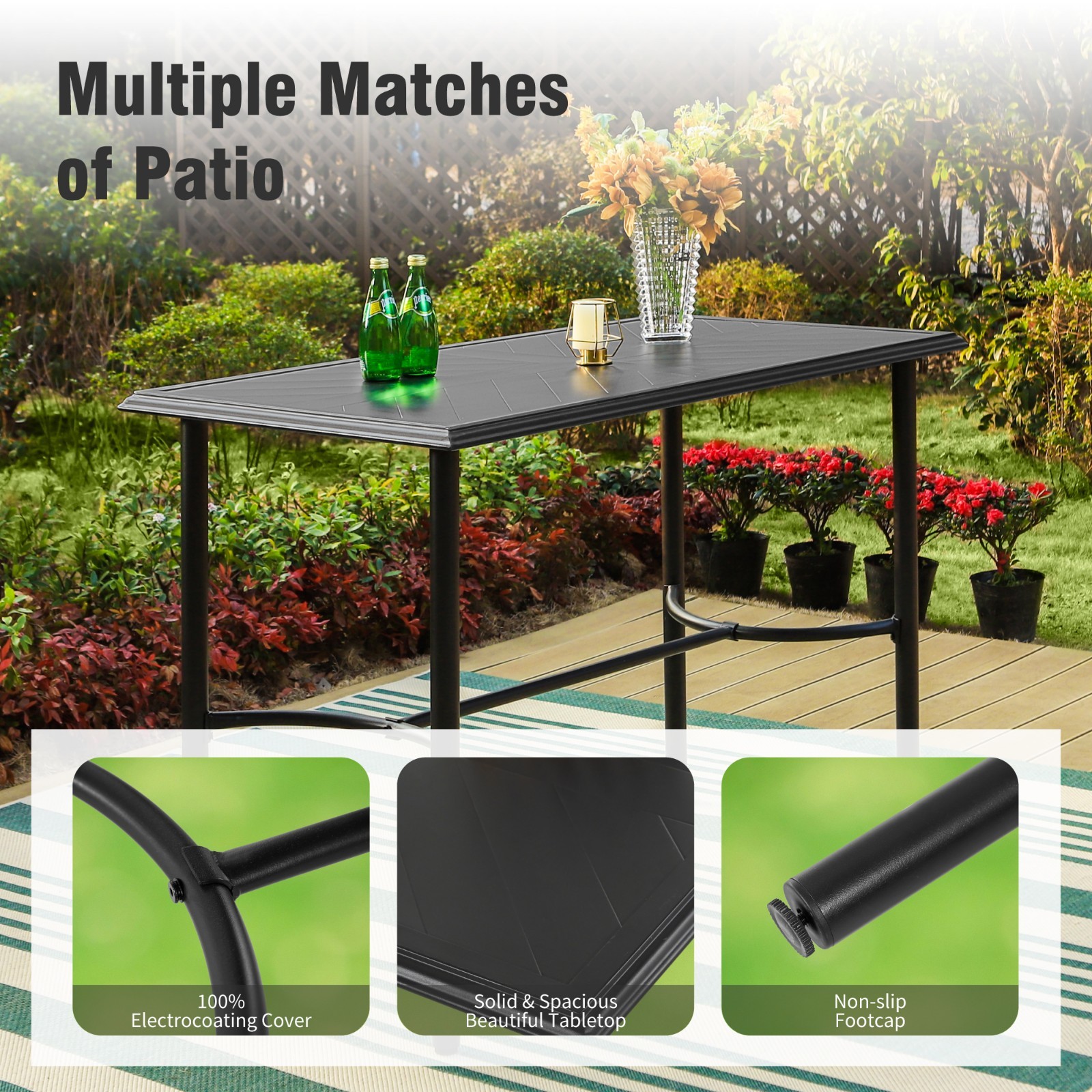 5PCS Outdoor Counter Height Table Chairs Set Swivel Bar Chairs Metal Bar Table