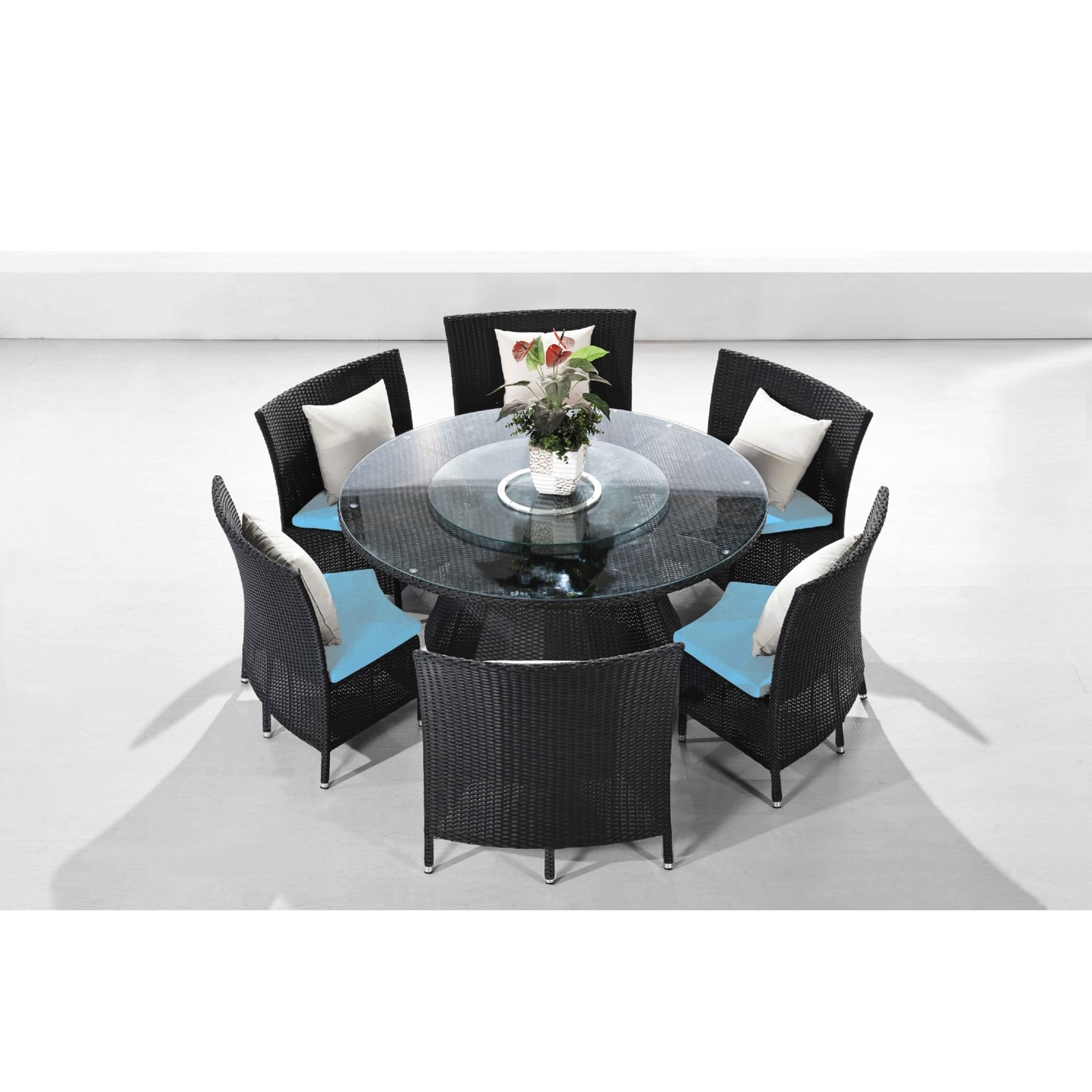 Manhattan Comfort, Nightingdale Black 7Pc Outdoor Dining Set Blue, Pieces