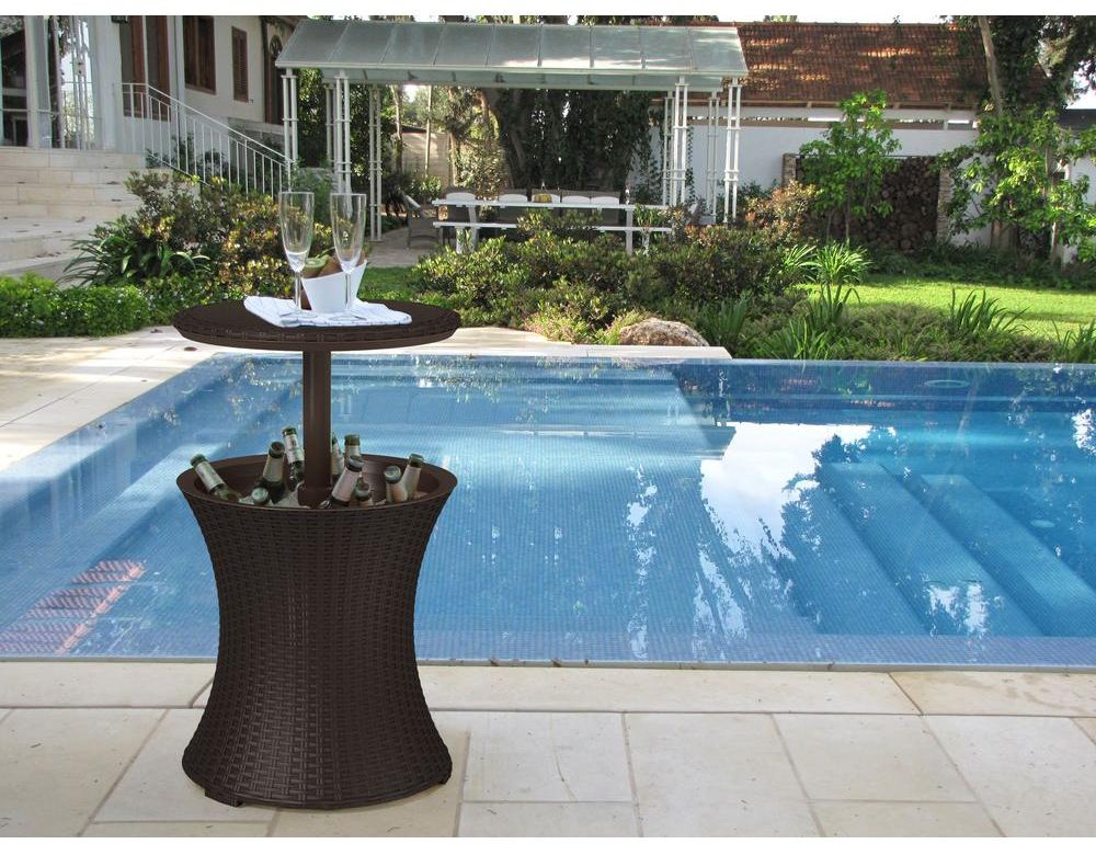 Drink Cooler Patio Table Cool Bar 7.5 Gal. Resin Rattan Outdoor Furniture BBQ