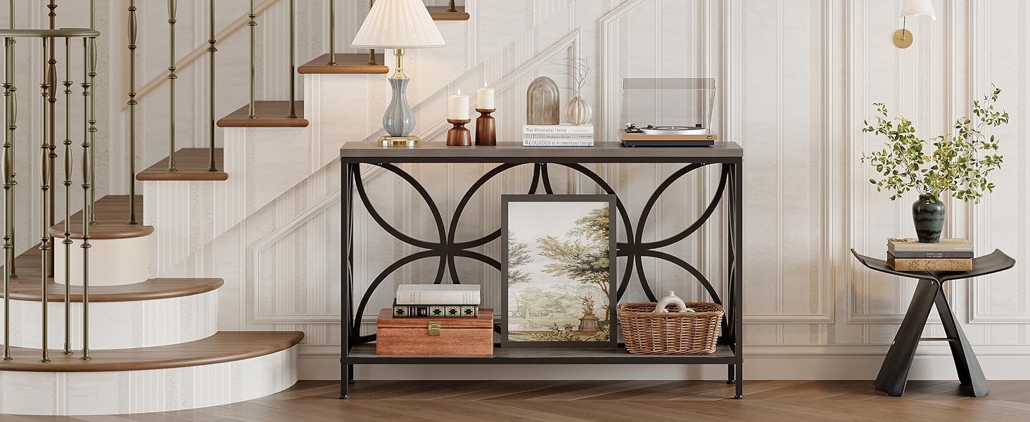 Go Narrow Sofa Table 47.2 Inch, Industrial Sofa Table Behind Couch,