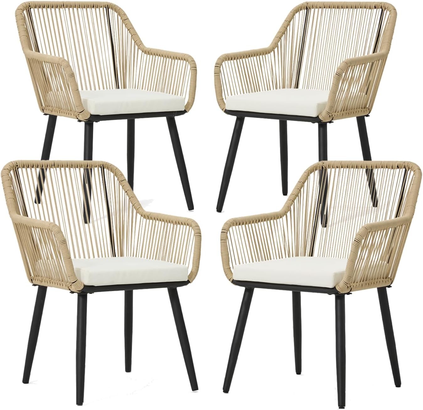 Set of Patio Wicker Chairs Rattan Outdoor Dining with Cushions Armrests 350lb