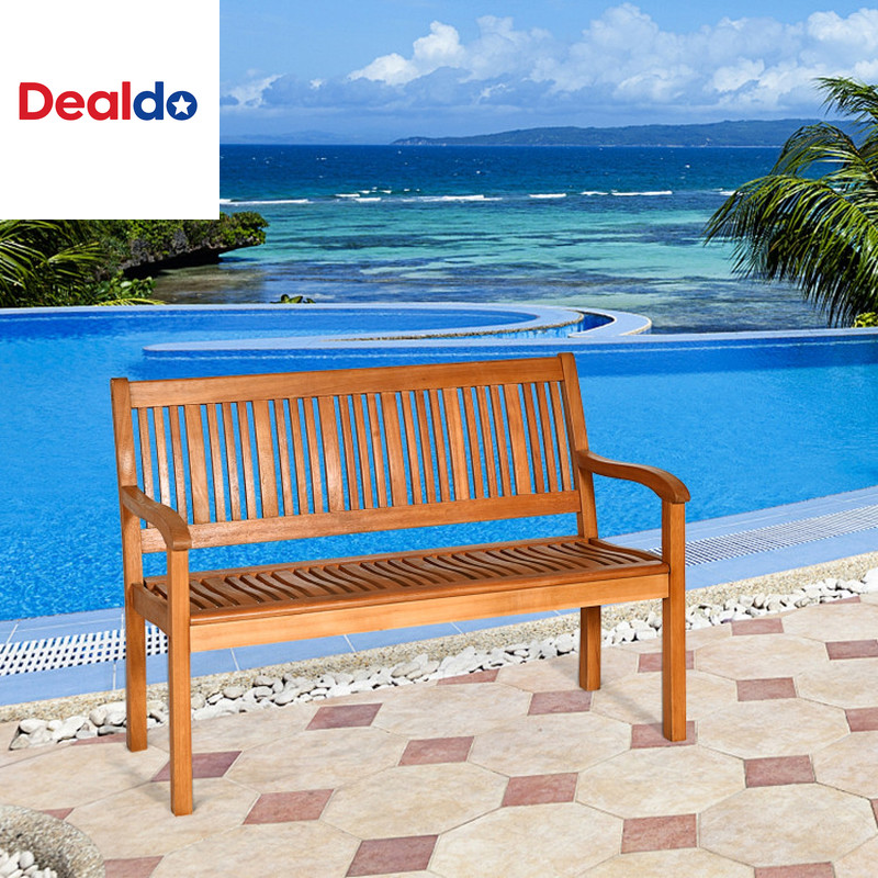 Two Person Solid Wood Garden Bench with Curved Backrest and Wide Armrest