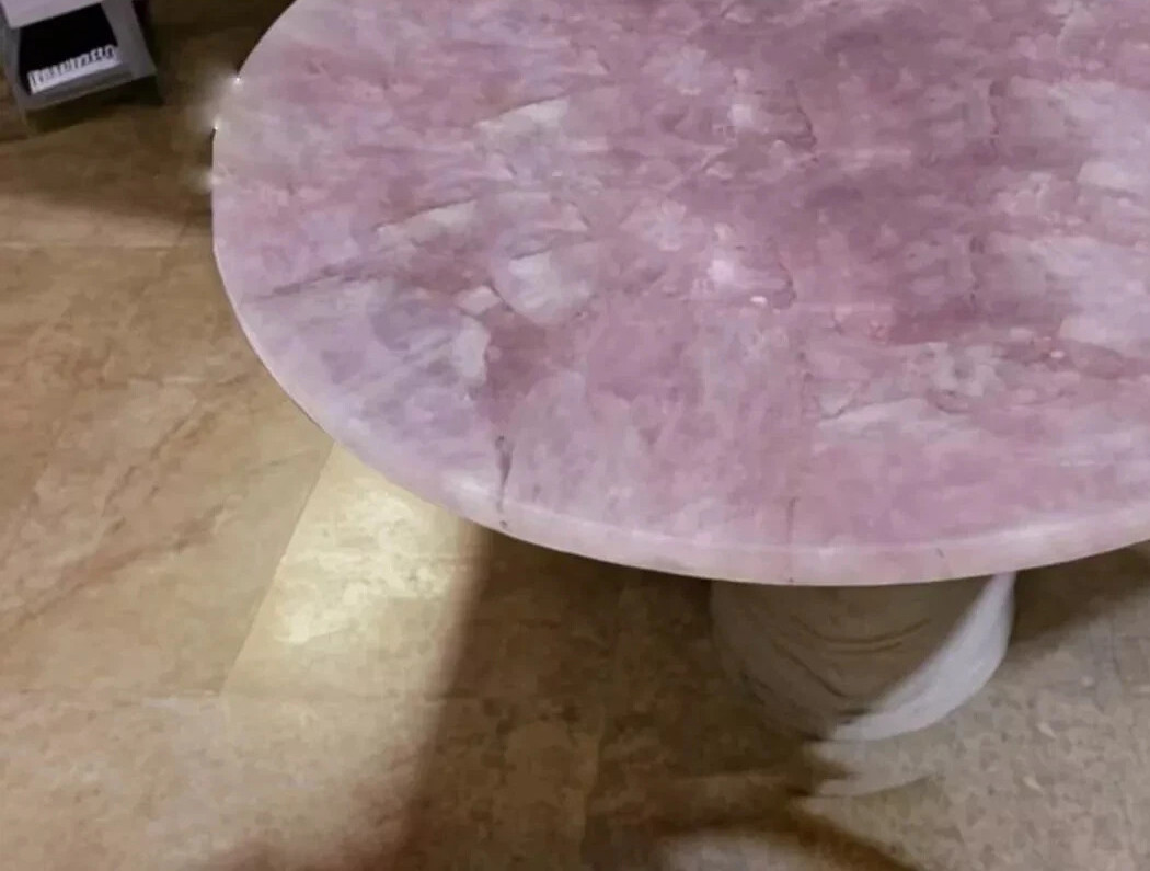 Elegant Rose Quartz Round Coffee Table – Handmade Gemstone Center Table