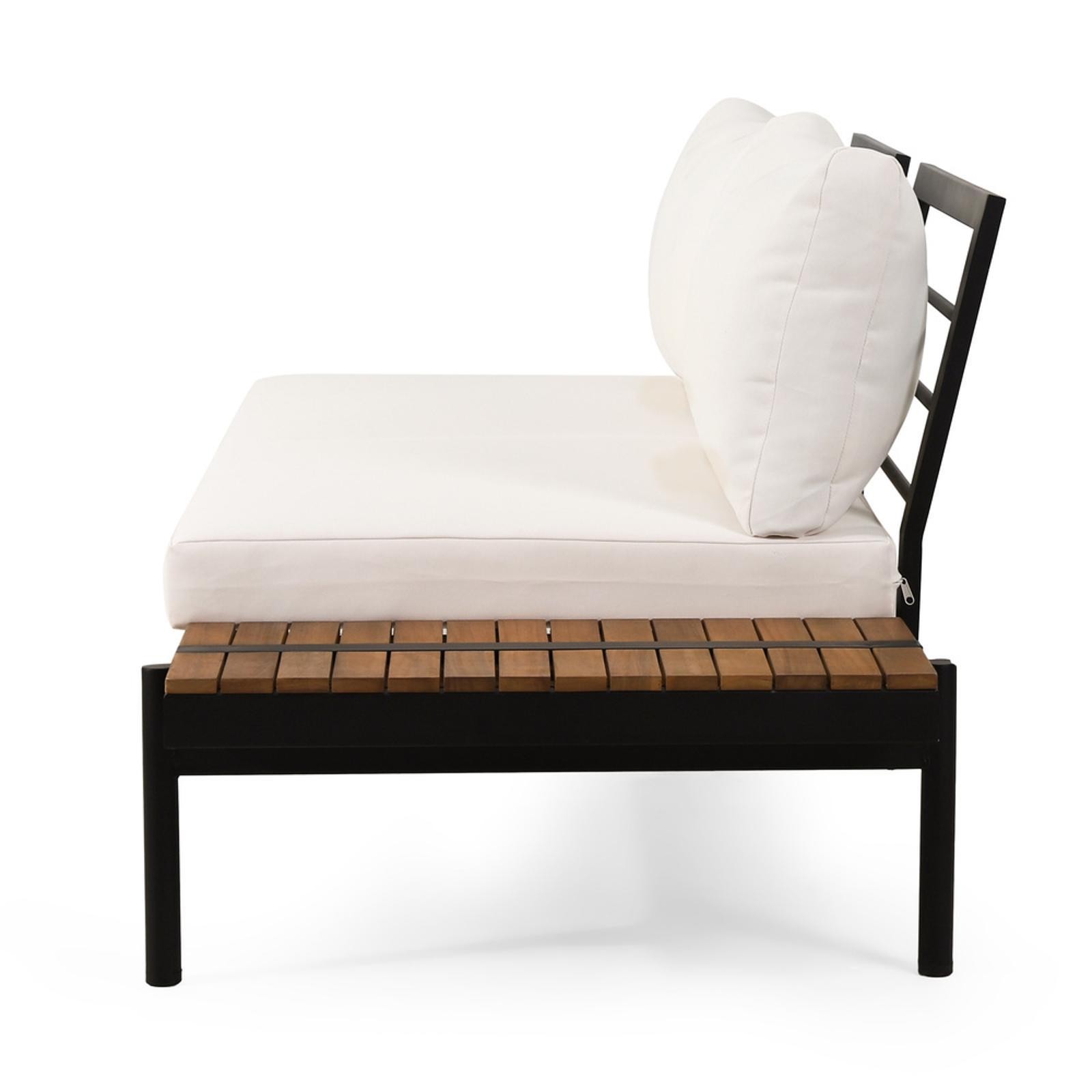 Modern 2 Seater Sofa, Right-Side Design with Acacia Wood Slats, Matte Iron Frame