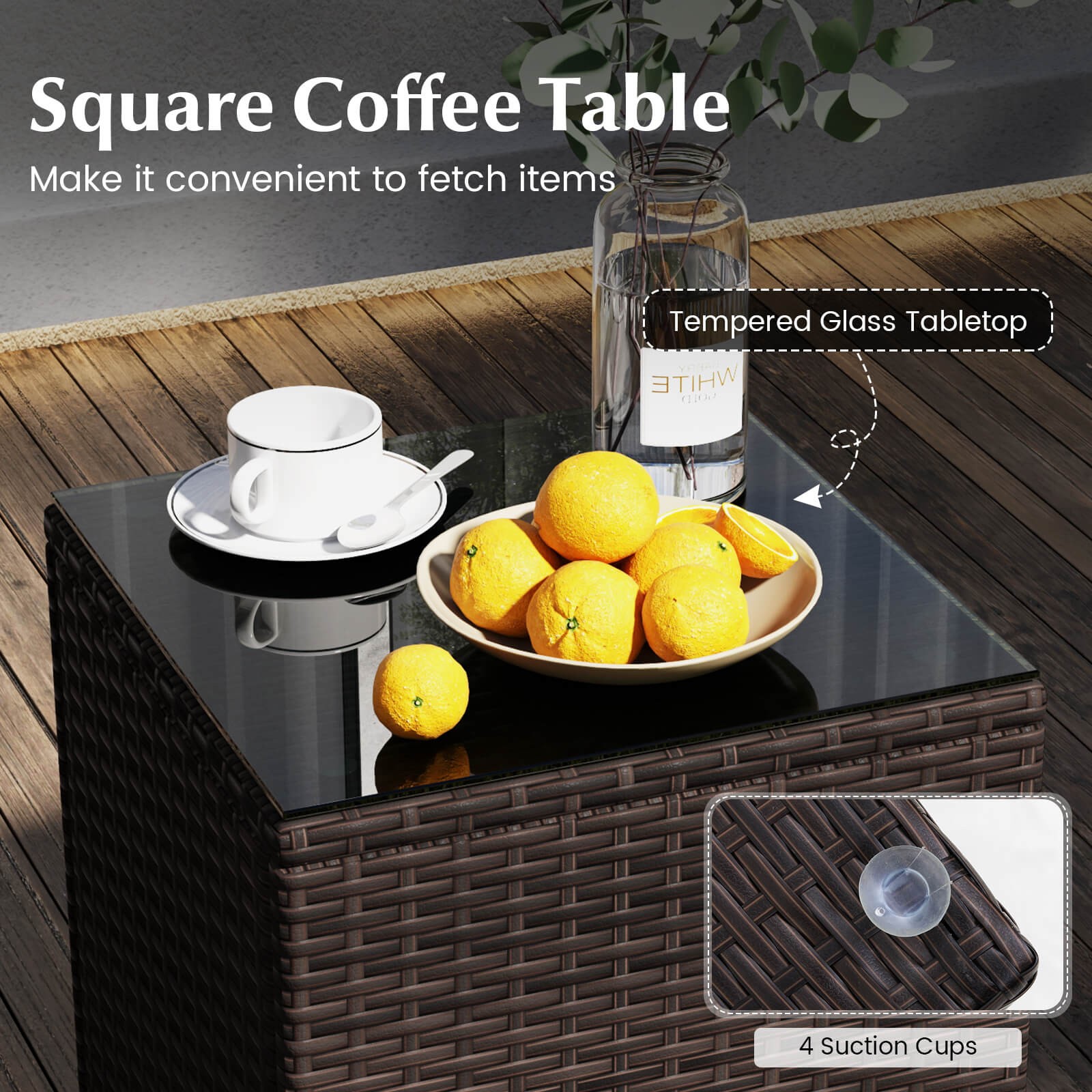 3 PCS Outdoor Conversation Set with Cushioned Seat and Tempered Glass Tabletop