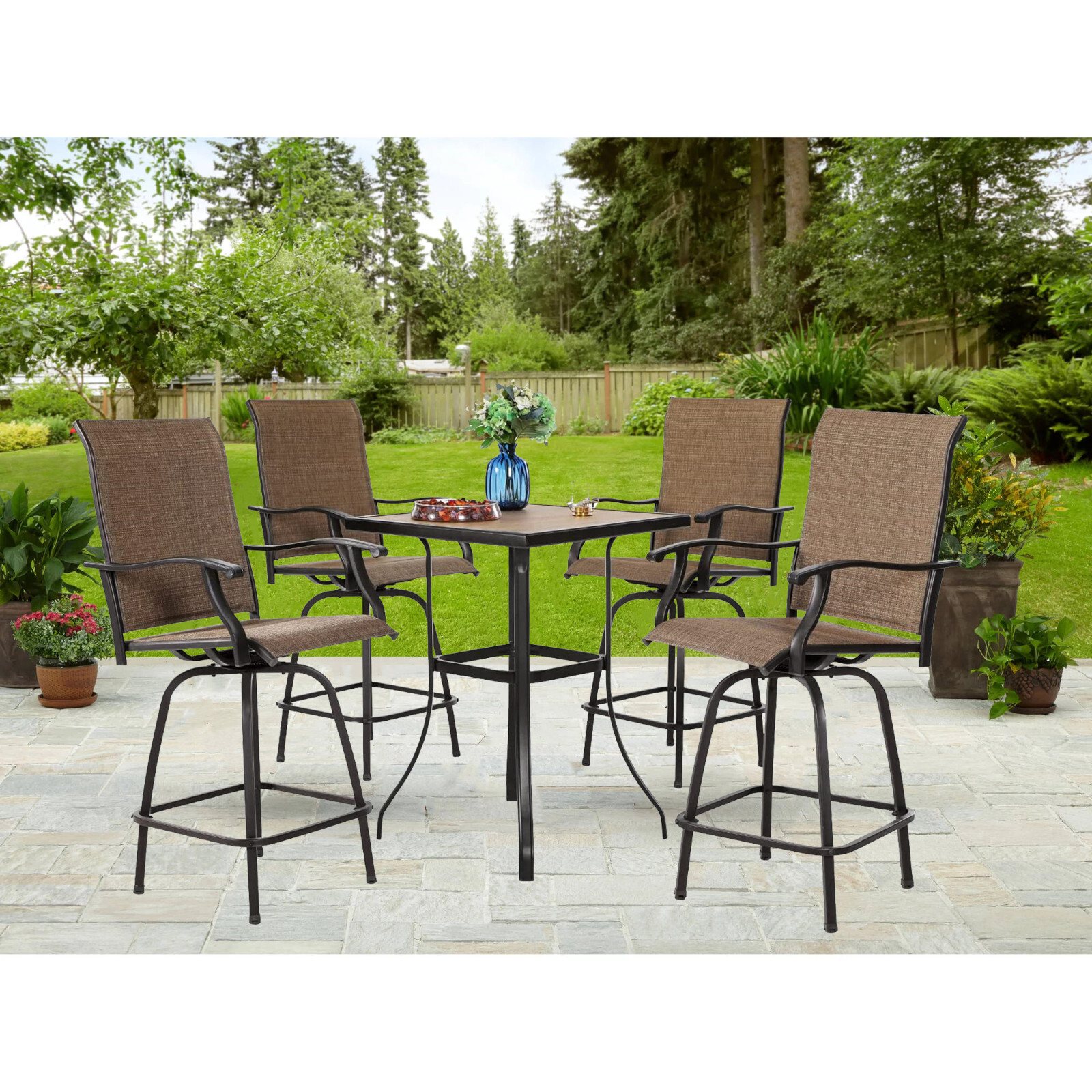 5 PCS Patio Swivel Bar Sets Textilene High Bistro Sets,4 Bar Stools &1 Bar Table