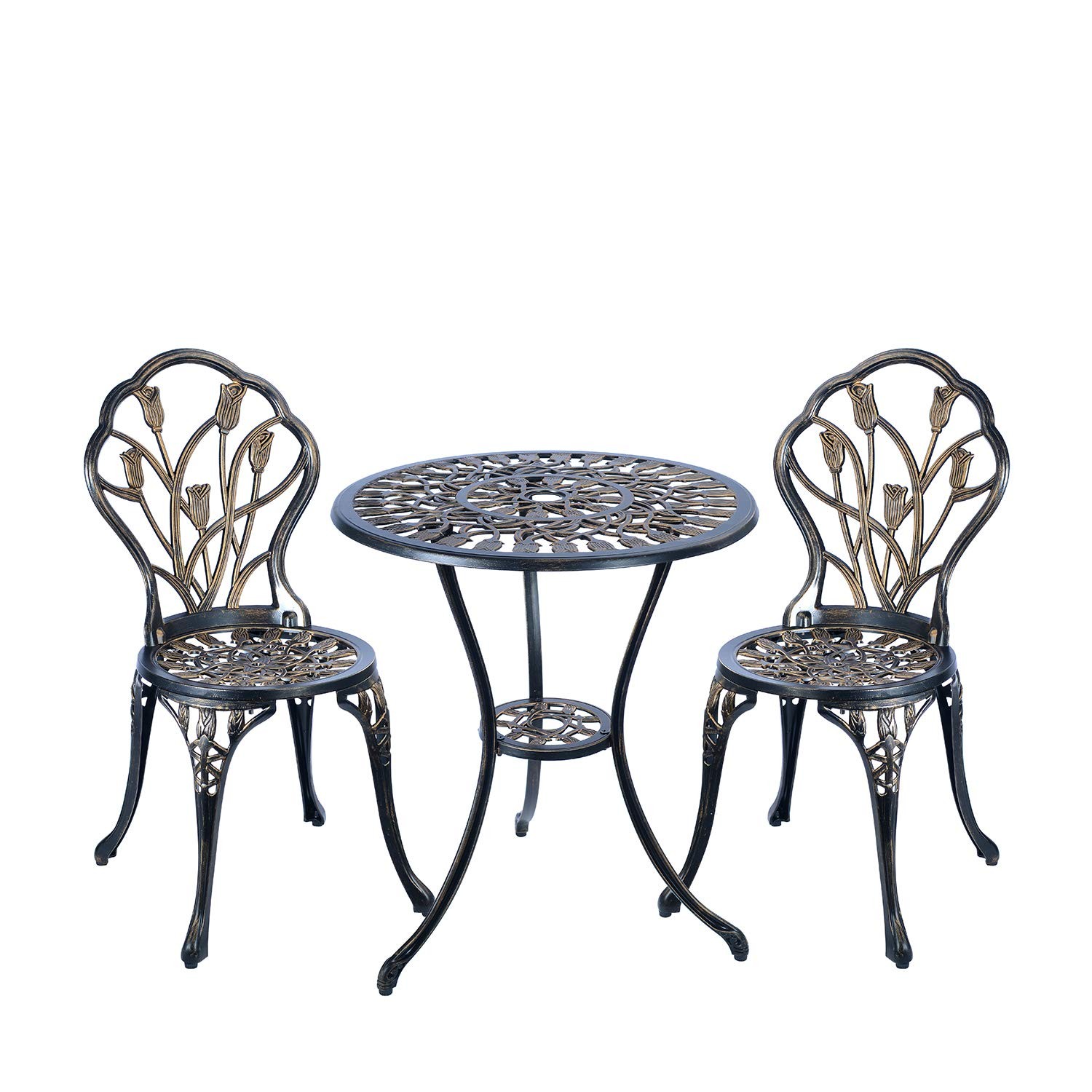 C/G 3 Piece Bistro Set,Outdoor Patio Set,Anti-Rust Cast Aluminum Table Set for