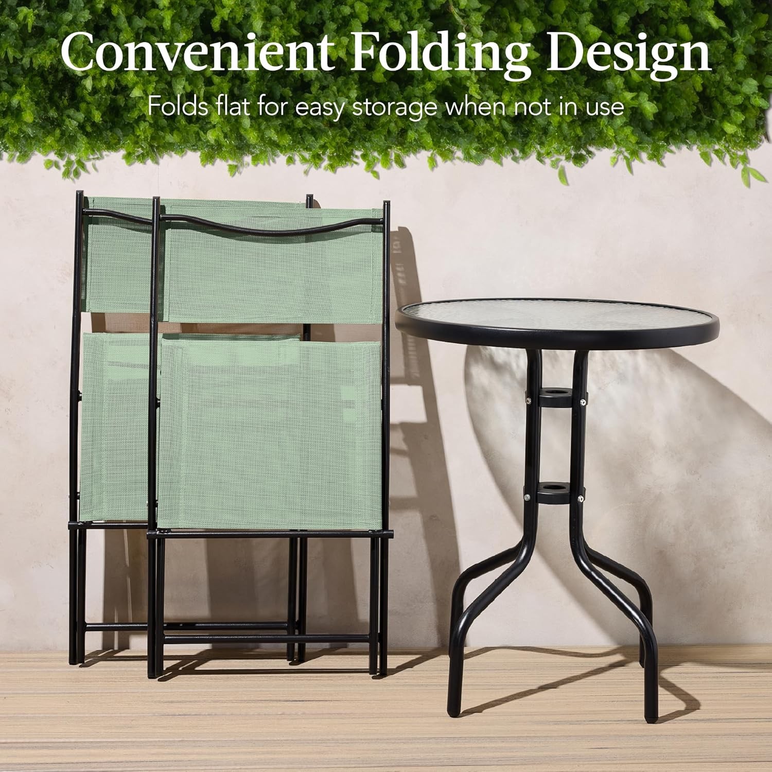 3-Piece Patio Bistro Dining Furniture Set w/Textured Glass Tabletop 2 Steel