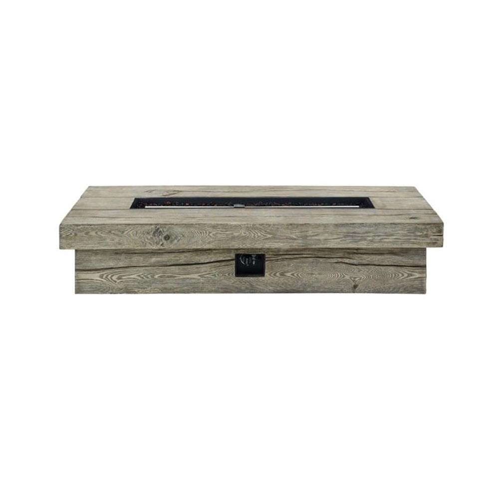 Pemberly Row 70″ Rectangular Wood Outdoor Patio Fire Pit Table in Light Gray