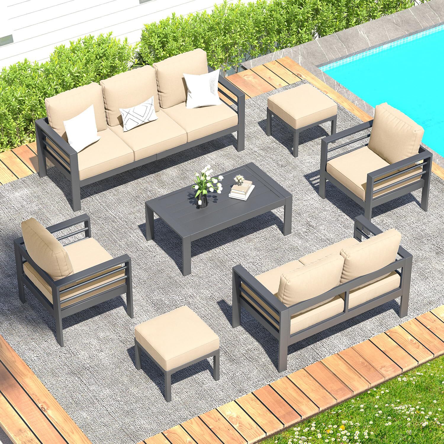 AECOJOY Aluminum Outdoor Furniture Sets Garden Conversation Set Sectional Sofa
