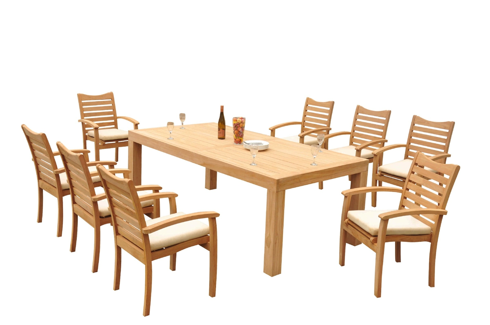 A-Grade Teak 9pc Dining Canberra Rectangle Table Aspen Stacking Arm Chairs Set