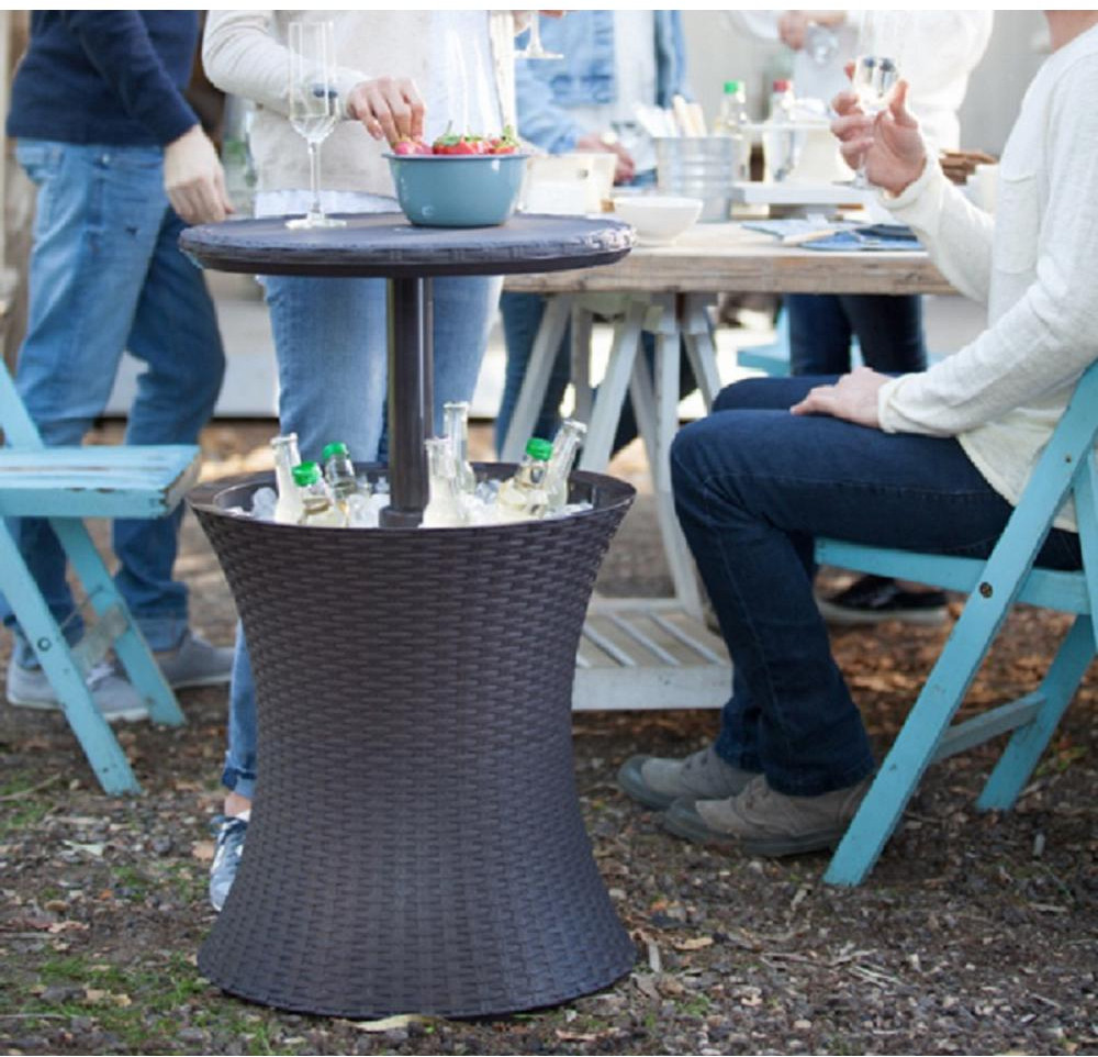 Drink Cooler Patio Table Cool Bar 7.5 Gal. Resin Rattan Outdoor Furniture BBQ