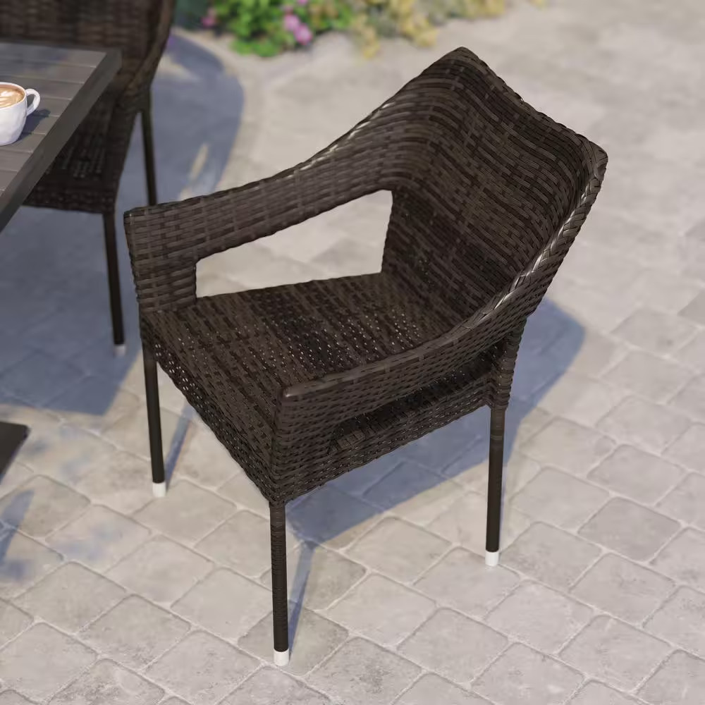 Brown Wicker/Rattan Outdoor Dining Chair