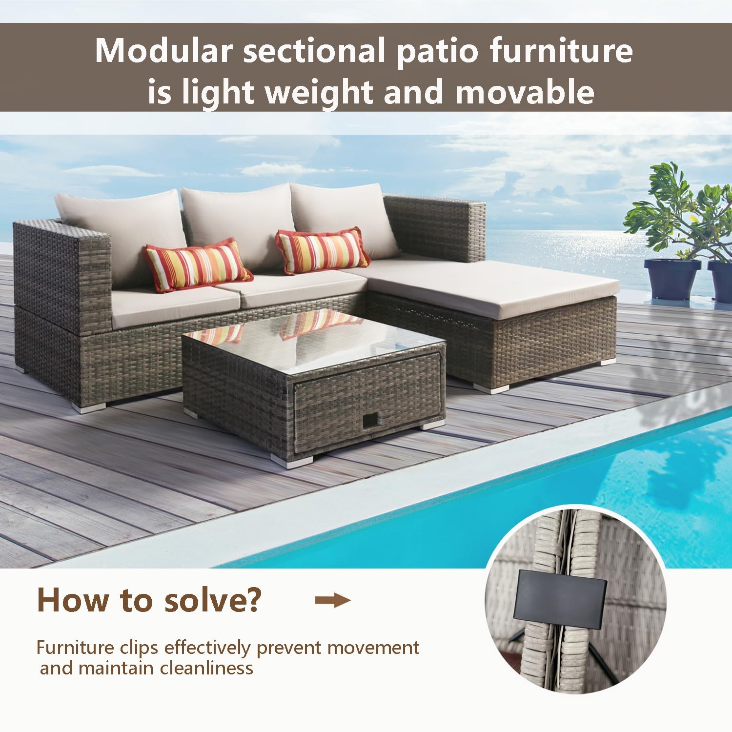 LeewooJardin 12 Pieces Outdoor Patio Furniture 2.5″W X 14″D X 1.5″H, Black