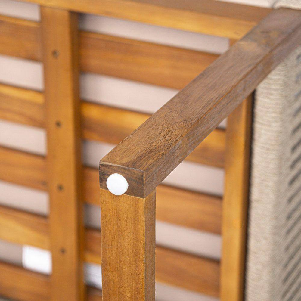 Light Brown Acacia Wood Outdoor Dining Chairs with Rope Design Back and Arms and
