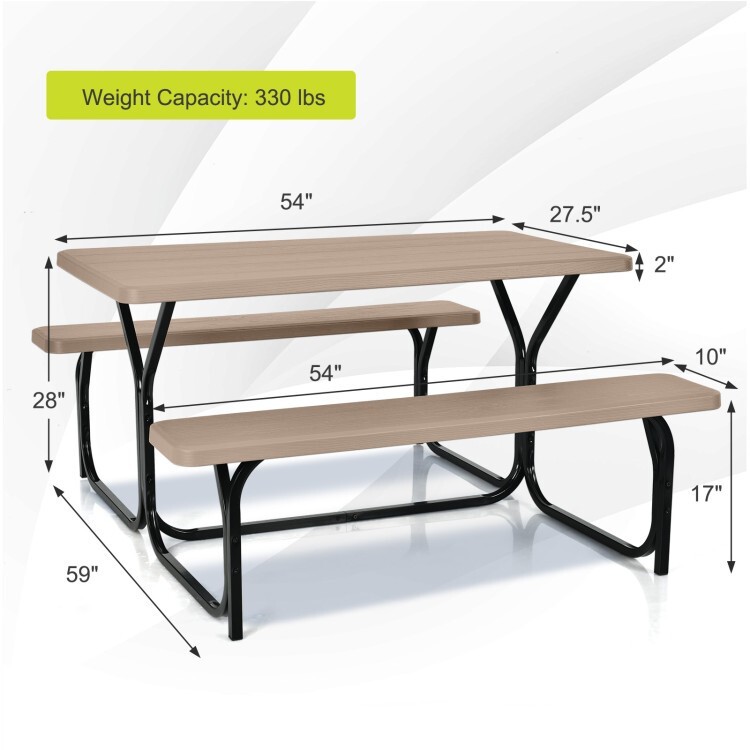 HDPE Rectangular Patio Picnic Table Bench Set Camping Dining Seat W/ Metal Base
