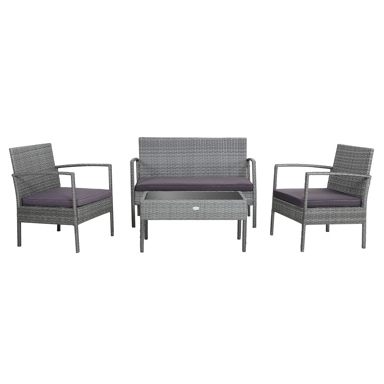 4 PCS Outdoor Rattan Furniture Set Patio Conversation Sofa Set Cushioned Grey