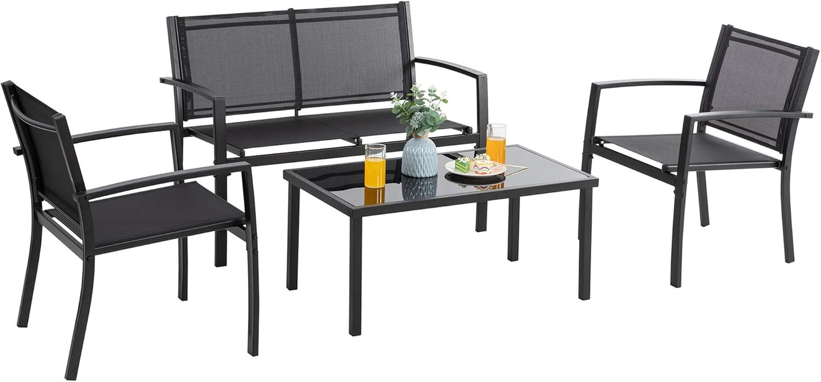 Vongrasig 4 Pieces Patio Furniture Sets,Outdoor Patio Conversation Sets with Gla