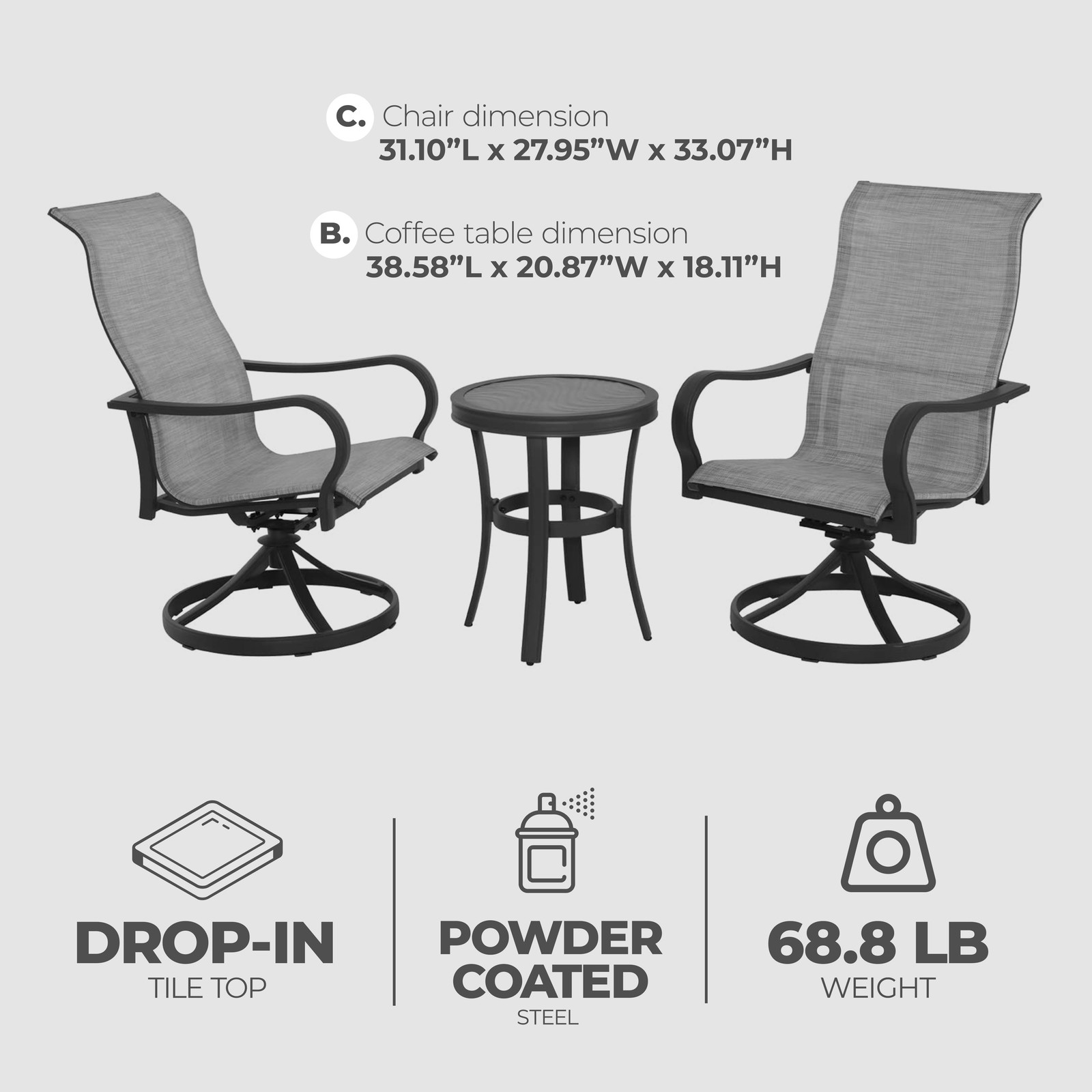 Four Seasons Courtyard Palermo 3 Piece Aluminum Bistro Set with Swivel Rockers