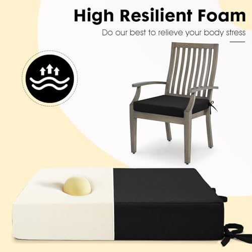 Outdoor Chair Cushions Set of 6 Fade Water Resistant, 18.5X16X3-6 PACK Black