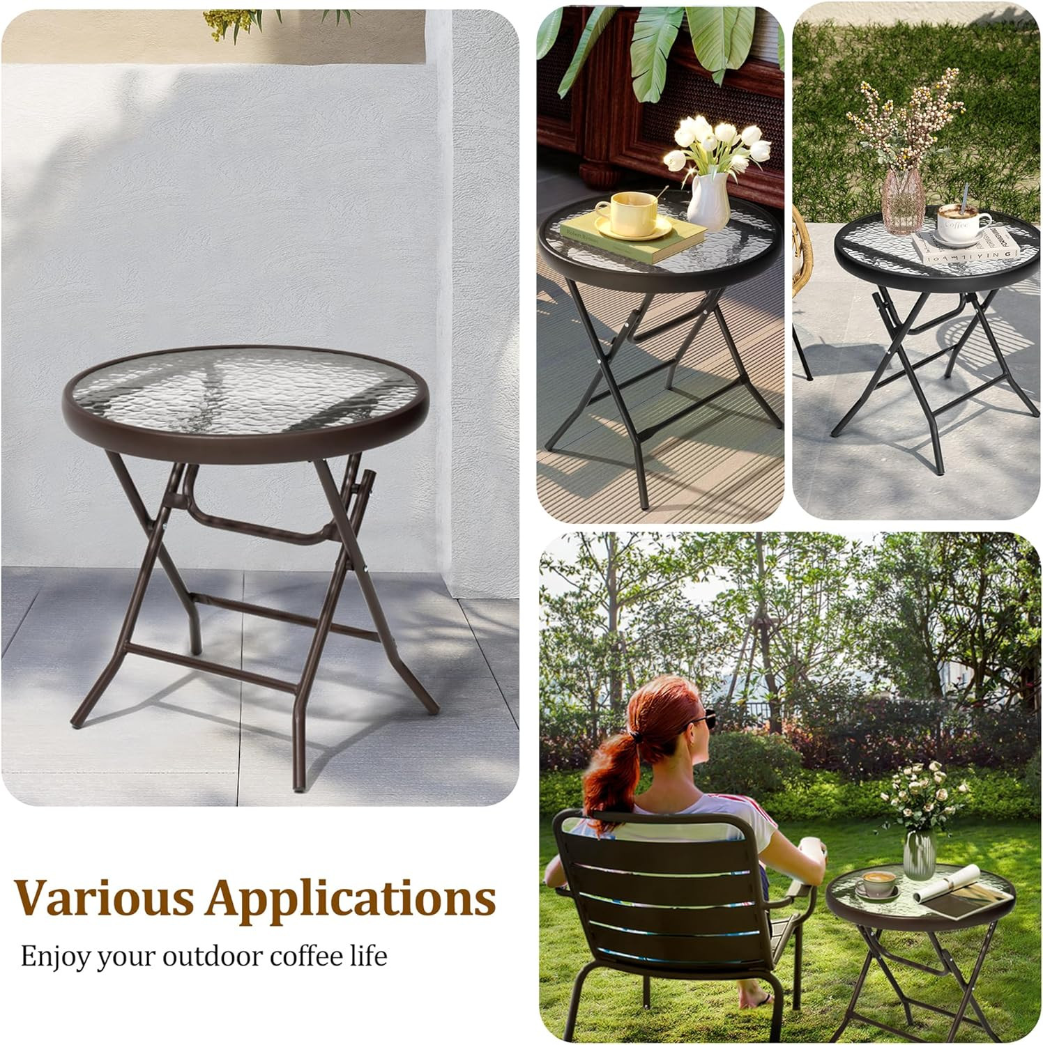 Outdoor Side Table – Small Folding Patio End Table for Pool, Balcony, Porch