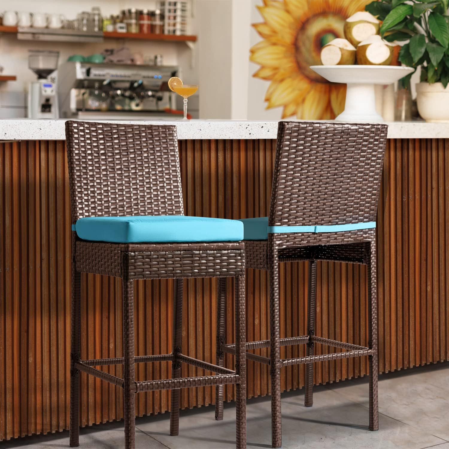 Outdoor Patio Stools & Bar Chairs Set of 2 Wicker Woven Outdoor Bar Stools Bar H