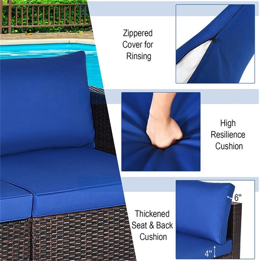 Pemberly Row 4 Pieces Rattan Patio Corner Sofa Sectional with Cushion in Navy