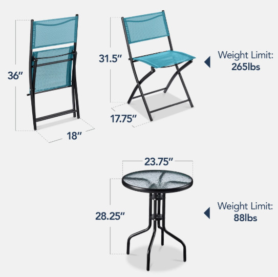Best Choice Products 3pc Outdoor Bistro Set Tempered Glass Folding Peacock