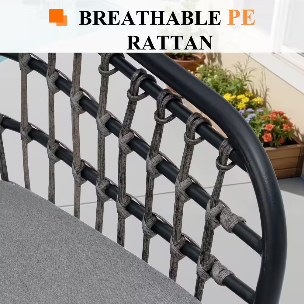 PE Rattan Wicker Dining Chairs with Cushions and Backrest Pillows 2-Piece Outdoo