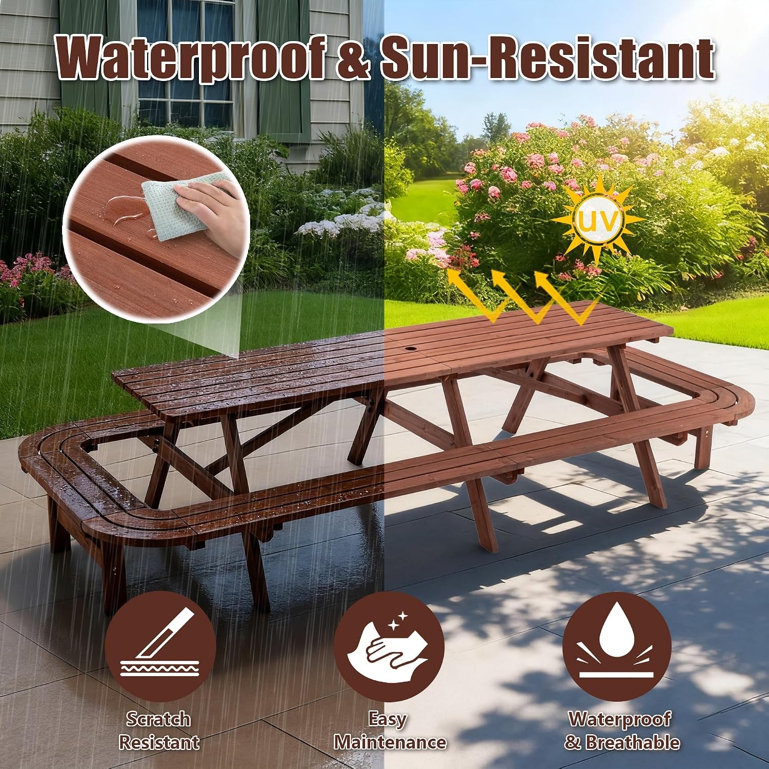 Picnic Table Bench Set 16 Persons 8FT Large Camping Table Wood Outdoor Dining