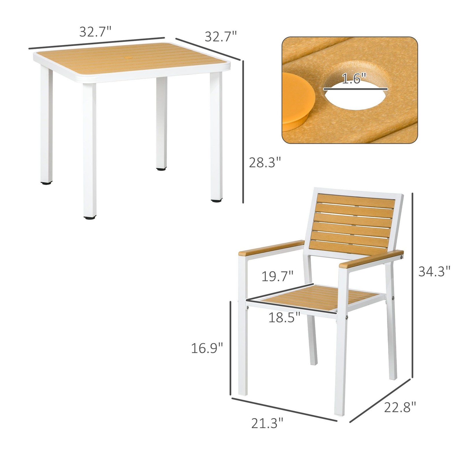 5-Pc Outdoor Dining Set: Aluminum Frame, HDPE Wood-Look, 32.7″ Table