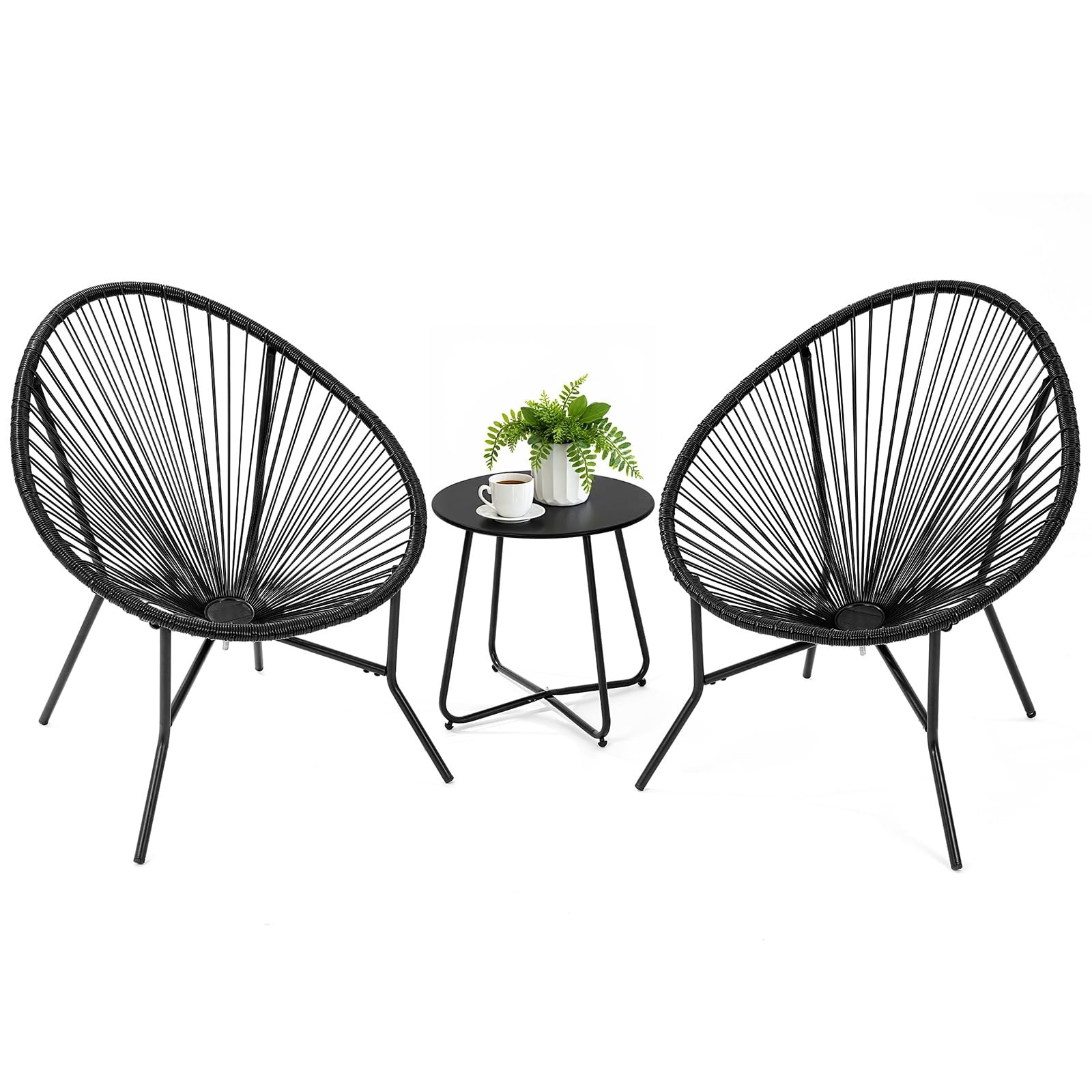 3 Piece Patio Bistro Set, Outdoor Acapulco Chairs with a Coffee Table, All-We…