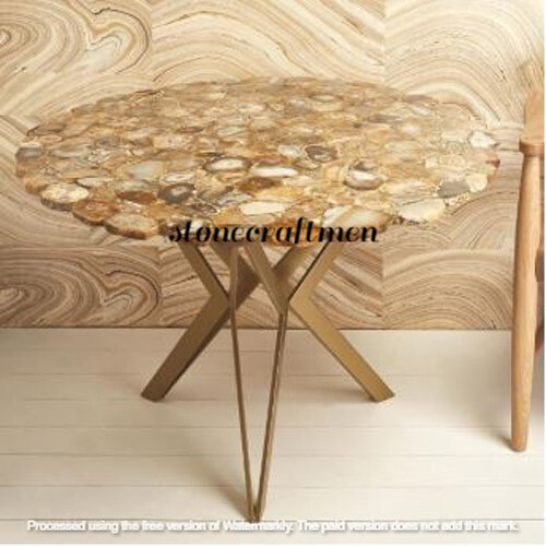 Petrified Agate Coffee Table Top, Handmade Stone Living Room Christmas Sale