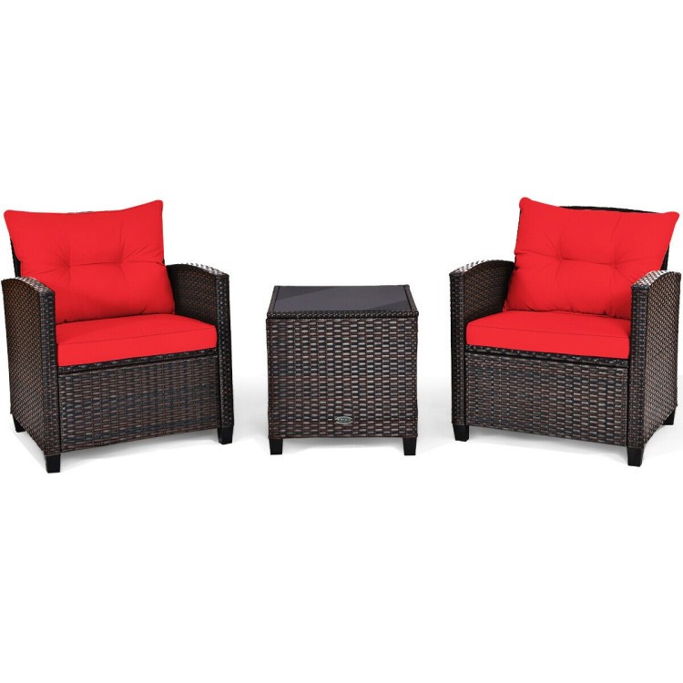 3pcs Sturdy Rattan Lounge Set 2 Chairs 1 Table Steel Frame 57.5lb 360lb/Chair